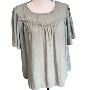 Nanette Lepore Olive Green Short Sleeve Keyhole Back Blouse Women's Large